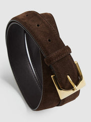 Women Suede Square Buckle Belt in Chocolate