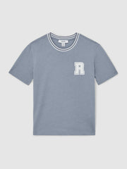 Children & Baby 13-14 yrs Cotton Letter Patch T-Shirt in Airforce Blue