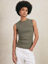 Women Ribbed Ruched Waist Vest in Khaki Green