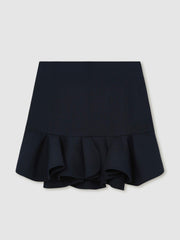 Women Ruffle-Hem Mini Skirt in Navy
