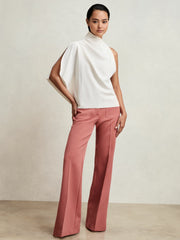 Women One-Shoulder Draped Top in Ivory
