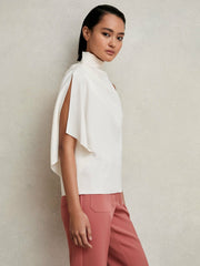 Women One-Shoulder Draped Top in Ivory