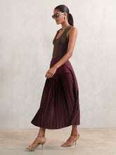 Women Pleated Midi Skirt in Burgundy