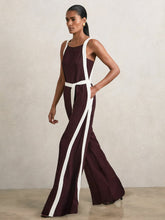 Women Petite Colourblock Wide Leg Belted Jumpsuit in Burgundy/Cream