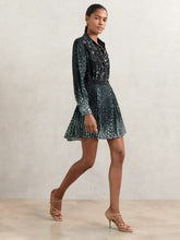 Women Printed Pleated Shirt Dress in Navy