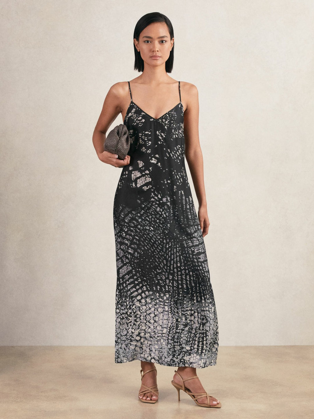 Women Printed Maxi Slip Dress in Navy