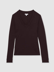 Women Jersey V-Neck Top in Plum