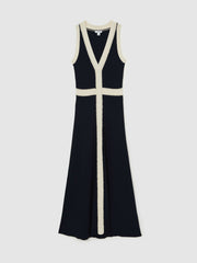 Women Craft-Stitch Knitted Midi Dress in Navy