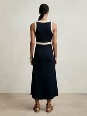 Women Craft-Stitch Knitted Midi Dress in Navy