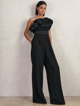 Women Sculptural Strapless Wide-Leg Jumpsuit in Black