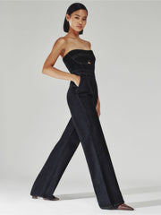 Women Strapless Wide Leg Denim Jumpsuit in Indigo Blue