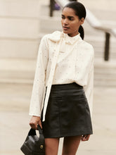 Women Leather Welt-Pocket Mini Skirt in Black
