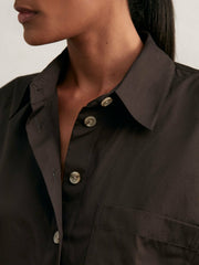 Women Oversize Cotton Cropped Shirt in Chocolate Brown