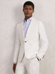 Men Slim Fit Lyocell Linen Single Breasted Suit Blazer in White