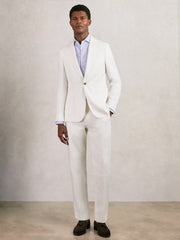 Men Slim Fit Lyocell Linen Single Breasted Suit Blazer in White