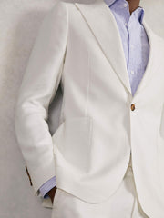Men Slim Fit Lyocell Linen Single Breasted Suit Blazer in White