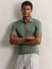 Men Cotton Short-Sleeve Polo Shirt in Kale Green