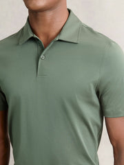 Men Cotton Short-Sleeve Polo Shirt in Kale Green