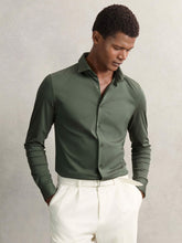 Men Cotton-Jersey Button-Through Shirt in Kale Green
