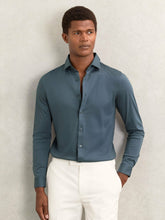 Men Cotton-Jersey Button-Through Shirt in Airforce Blue