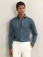 Men Cotton-Jersey Button-Through Shirt in Airforce Blue