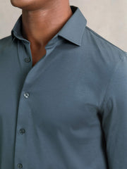 Men Cotton-Jersey Button-Through Shirt in Airforce Blue