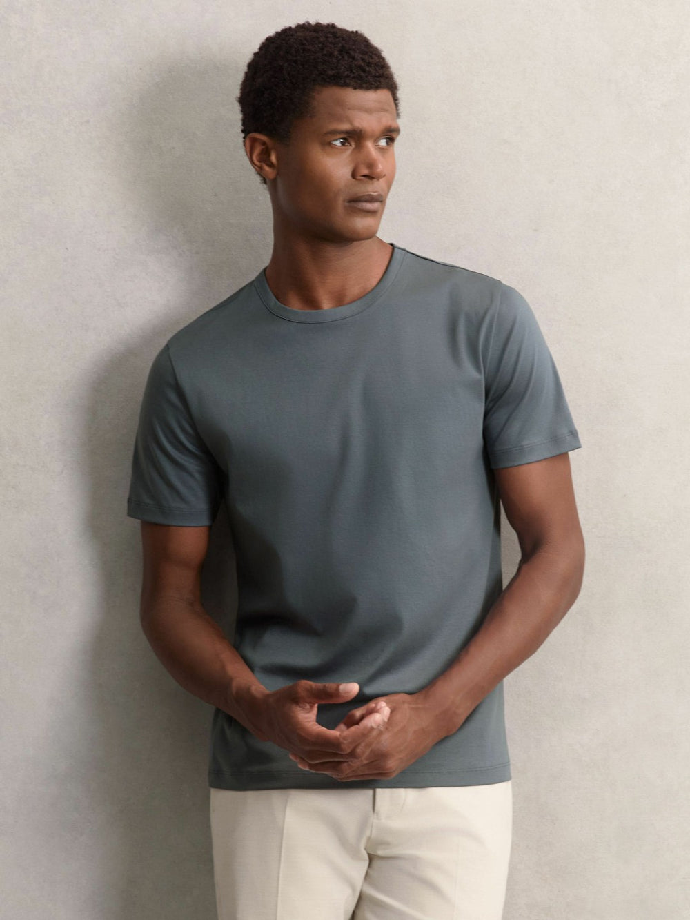 Men Airwater-Cotton Crew-Neck T-Shirt in Airforce Blue
