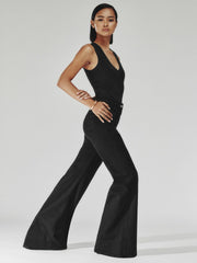 Women Petite Patch-Pocket Flared Jeans in Black