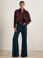 Women Suede Button Through Jacket in Burgundy