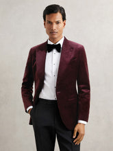 Men Single-Breasted Velvet Blazer Regular-Fit in Bordeaux