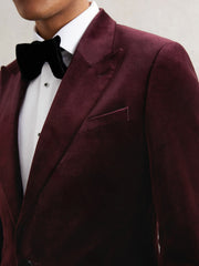 Men Single-Breasted Velvet Blazer Regular-Fit in Bordeaux