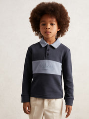 Children & Baby 13-14 yrs Cotton Logo-Embroidery Rugby Polo Shirt in Airforce Blue/Navy Blue