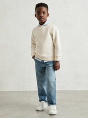 Children & Baby 13-14 yrs Cotton-Blend Textured Sweatshirt in Off White
