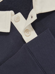 Children & Baby Cotton Half-Button Rugby Polo Shirt in Navy/White