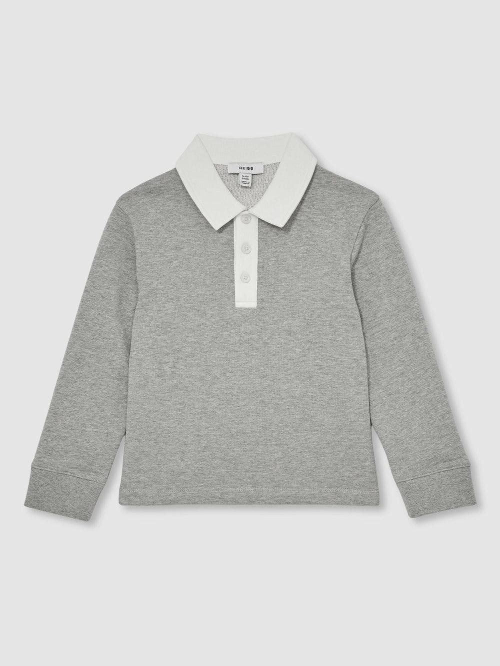 Children & Baby Cotton Half Button Rugby Polo Shirt in Grey Marl/White