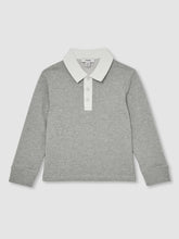 Children & Baby Cotton Half Button Rugby Polo Shirt in Grey Marl/White