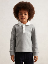 Children & Baby Cotton Half-Button Rugby Polo Shirt in Grey Marl/White