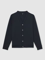 Men V-Neck Interlock Jersey Cardigan in Navy