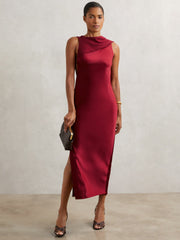 Women Petite Back Detail Midi Dress in Red