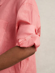 Women Oversize Linen Cropped Shirt in Pink