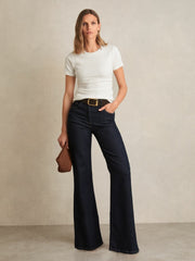 Women Stretch-Cotton Ruched Ribbed T-Shirt in White