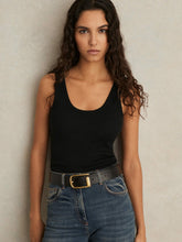 Women Stretch-Cotton Ribbed Vest in Black