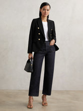 Women Petite Straight Leg Patch Pocket Jeans in Dark Blue