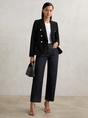 Women Petite Straight Leg Patch Pocket Jeans in Dark Blue