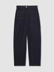 Women Petite Straight Leg Patch Pocket Jeans in Dark Blue