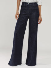 Women Petite Patch Pocket Wide Leg Jeans in Dark Blue