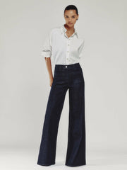 Women Petite Patch Pocket Wide Leg Jeans in Dark Blue