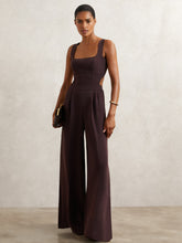 Women Petite Wide-Leg Cut-Out Jumpsuit in Burgundy