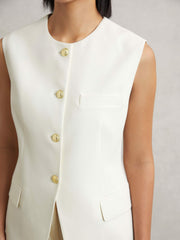 Women High-Neck Longline Waistcoat in Cream