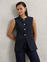 Women High-Neck Longline Waistcoat in Navy